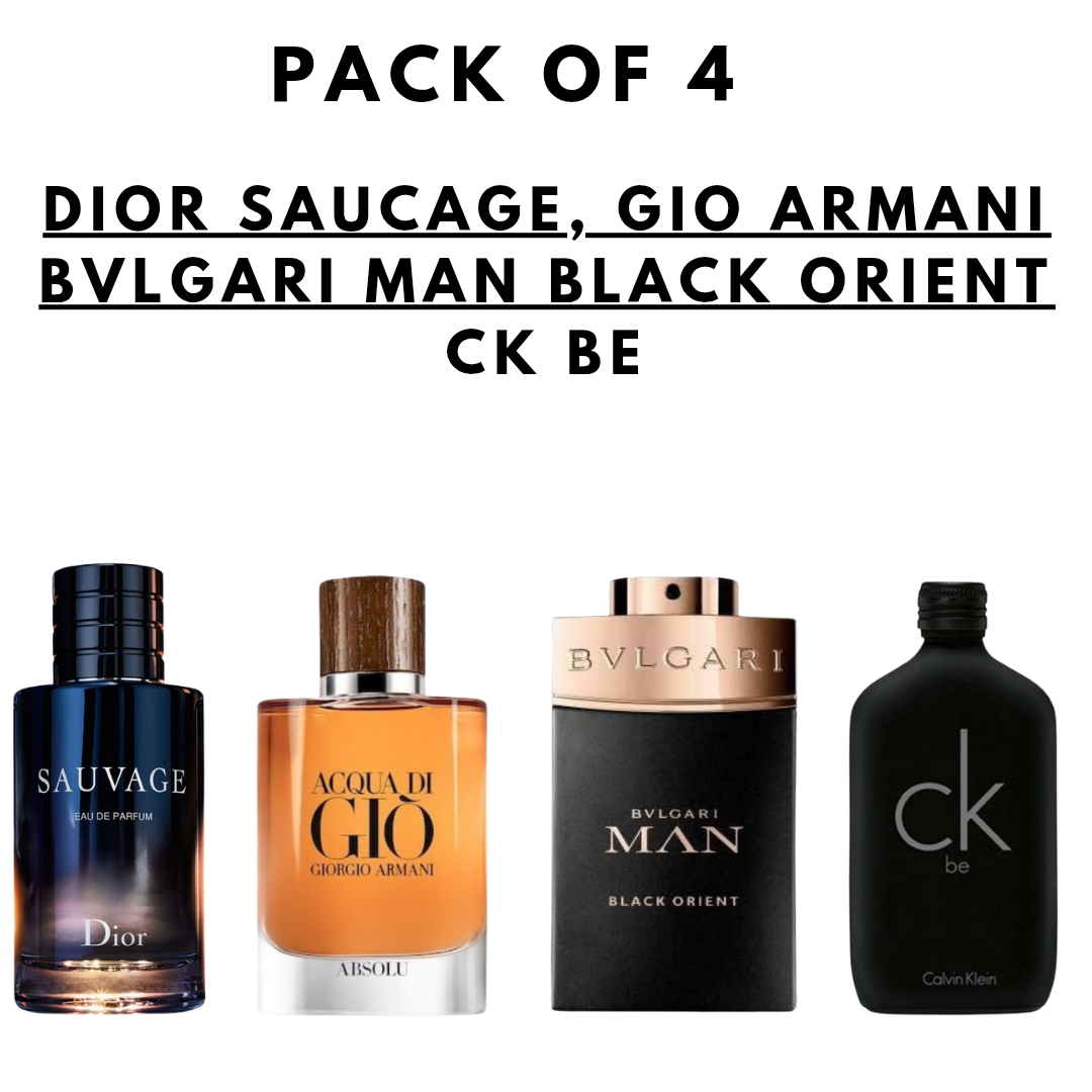 Pack Of 4 Dior Sauvage,Gio Armani, Bvlgari Man black, Ck One