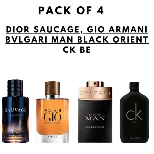 Pack Of 4 Dior Sauvage,Gio Armani, Bvlgari Man black, Ck One